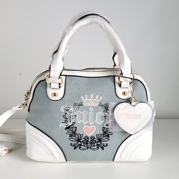 Juicy Couture Denim & White Satchel • Brand New • Crossbody/Top Handle - Picture 1 of 11